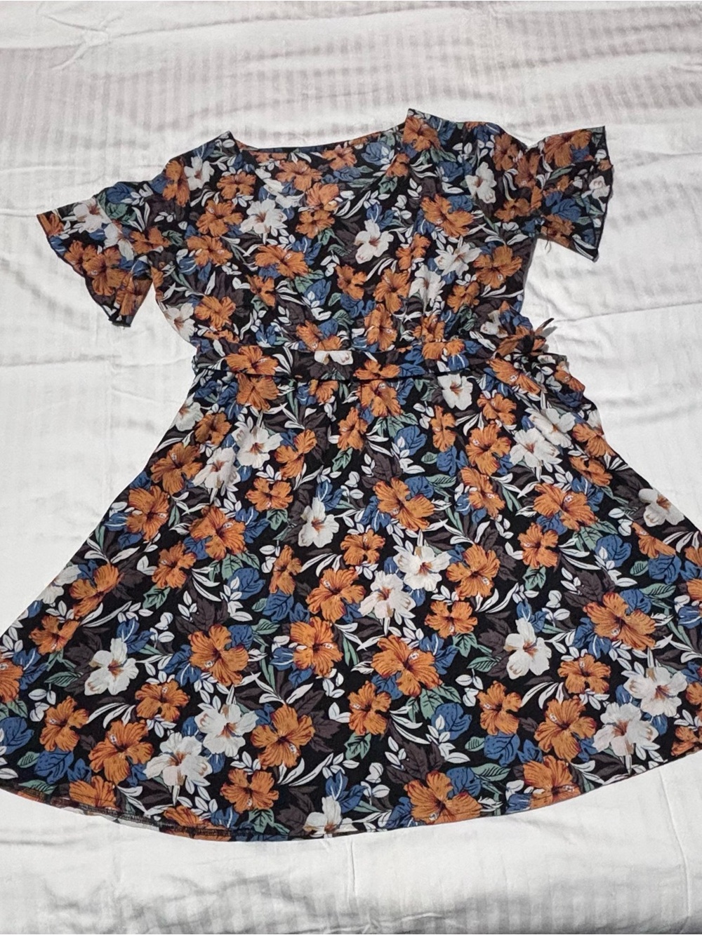 SHEIN Black Floral Dress with Orange, White & Blue Flowers